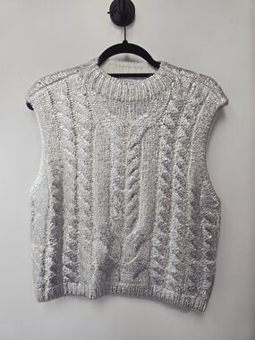 The Drop Sleevless Cropped Metallic Silver Sweater Vest/Shirt-Lrg CHIC!! NWT